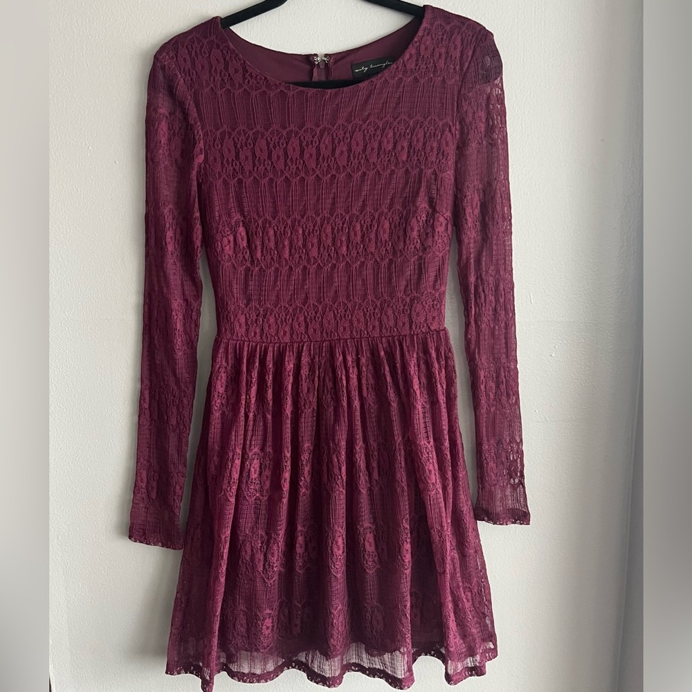 City Triangles Wine Lace Long Sleeve Dress